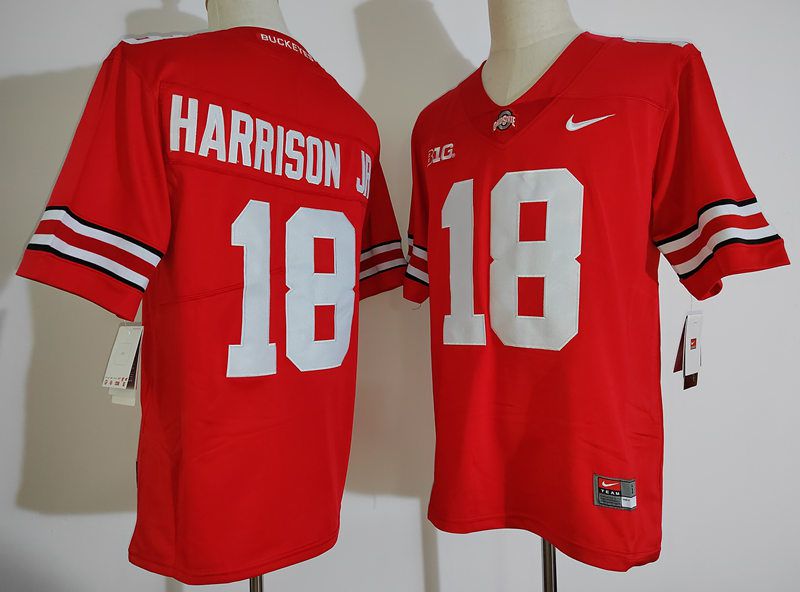 Men Ohio State Buckeyes 18 Harrison jr Red Nike 2025 NCAA Jersey
